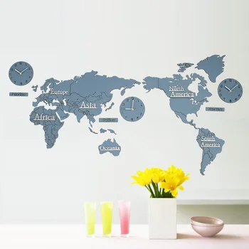 

1.8 Meter/ 2.2 Meter Modern World Map Wall Clocks European Style Round Wood Middle Large Watch Wall Clock Mute Relogio De Parede