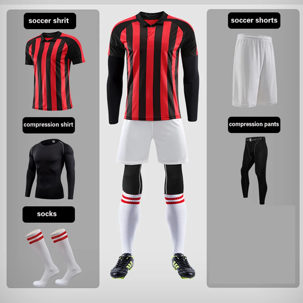 

Men 5pcs Soccer Jerseys The Whole Set with Compression Clothes and Socks Football kit Training Suits Coutomzied Uniform