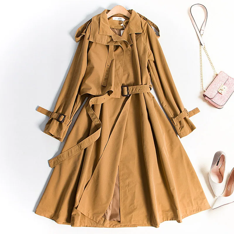 Британский известный бренд дизайнер Женский Тренч шерстяное пальто с двойной грудью на пуговицах с поясом - Цвет: Хаки