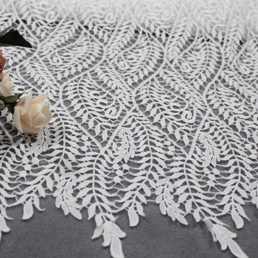 

5 Yards Nigerian Lace Fabrics For Wedding Dress White African Cord Lace Fabrics High Quality Embroidery Guipure Lace Material