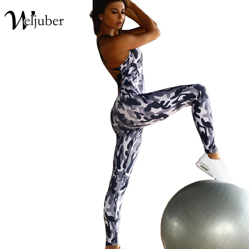 

Women Sexy Sport Suit Jumpsuit Yoga Sets Bandage Backless Gym Sportswear Tracksuit Woman Print Camouflage Sport Suit Comfortable
