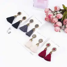 ALIUTOM 2017 Fashion Vintage Earrings For Women Jewelry Bright Brick Earrings Flower Ancient Long Tassel Drop Earrings Dangle