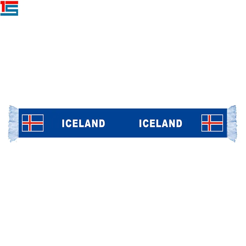 hot selling  polyester satin soft silk soccer fan scarf  ICELAND national logo scarf
