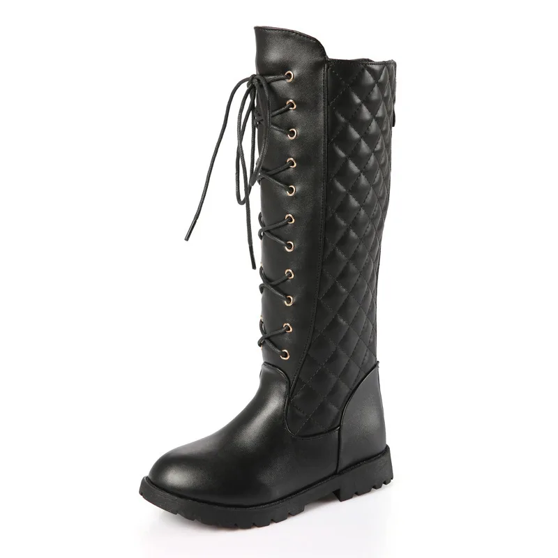 

Children 's Boots For Girls 2017 Winter Boots Leather Shoes for Toddler Kids Fashion High Mid-Calf Cross-tied Girls Leather Boat