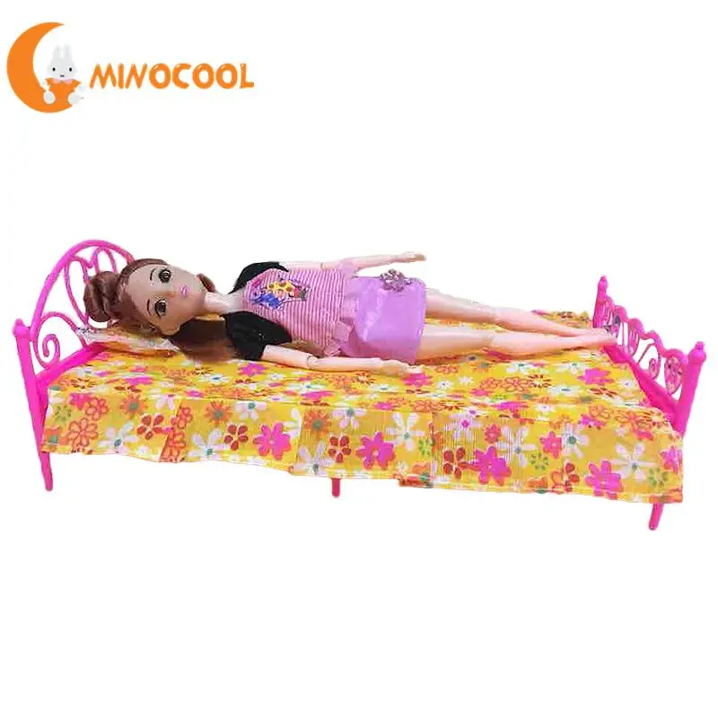 Children Girl Doll Toy Bed+Bed Sheet+Pillow Baby Doll Accessories for