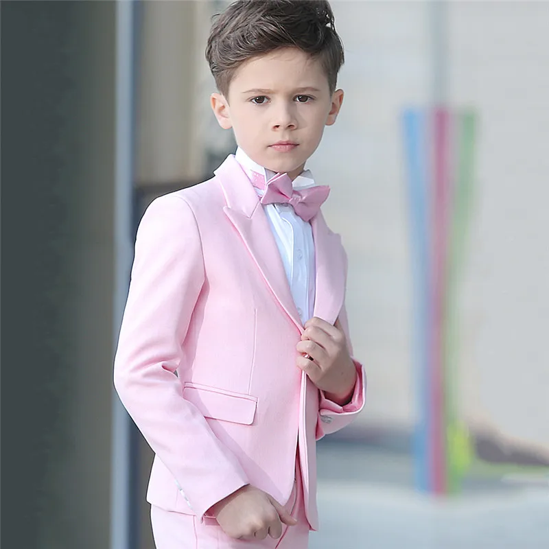 KUSON Jacket Pants 2Pcs Set Pink Boys suits for weddings Kids Prom Wedding Suits for Boy Children Clothing Formal Costume