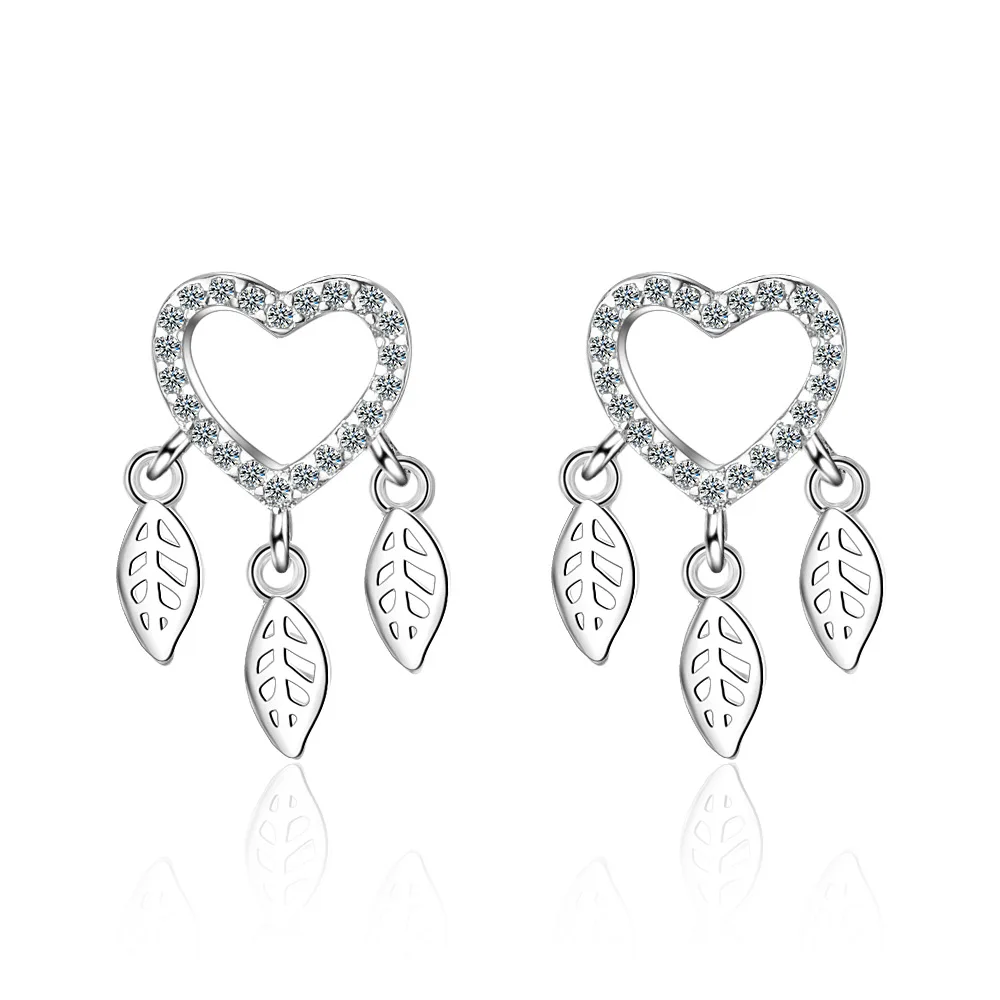 

Promotion 925 sterling silver romantic love heart flower crystal ladies`stud earrings jewelry women Anti allergy drop shipping