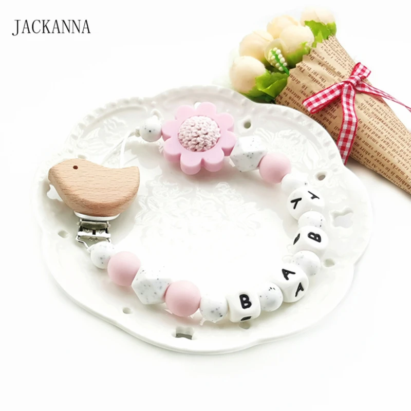 

Personnalise Pacifier Clips Baby Dummy Clips Eco-friendly Attache Sucette Little Bird Pacifier Holder Chain Newborn Shower Gifts