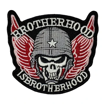 

Brotherhood Vest Biker Embroidered Iron On Front Rider Patch Black Twill Fabric Eco-Friendly Stickers Skull Patches For Clothing