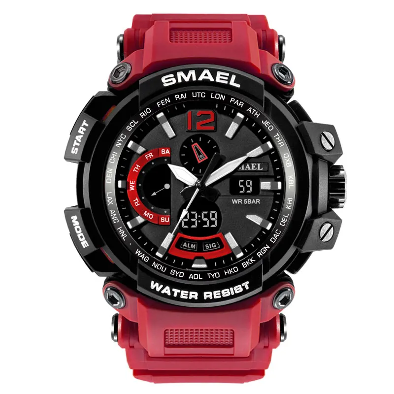 SMAEL, наручные часы для мужчин, брендовые, Relogio Masculino, водонепроницаемый светильник, модные часы для мужчин, 1702, часы для мужчин, военные, армейские, цифровые - Цвет: Full Red