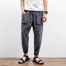 Мужские брюки большого размера; ; повседневные мужские однотонные однотонное с поясом; карманные льняные брюки