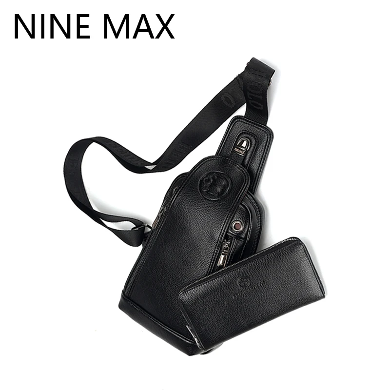 

Fashion High Quality Men Chest Bags & Wallet Set Multi-function Business Single Shoulder Bag Suit Durable  PU Leather Satchel