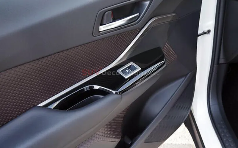 Para Toyota C-HR 2016, 2017 de 2018 de plástico ABS accesorios frente Interior de la puerta de la ventana levantar regulador recorte cubierta 2 piezas