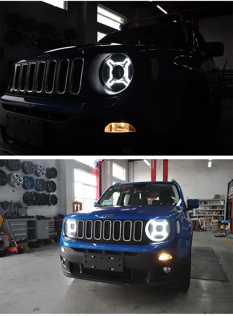 Автомобильный Стильный чехол на голову для Jeep Renegade фары Renegade- светодиодный фонарь DRL Объектив Двойной Луч Биксенон HID