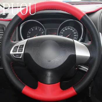

Puou Red Black Genuine Leather Car Steering Wheel Cover for Mitsubishi Lancer EX 10 Lancer X Outlander ASX Colt Pajero Spor Free