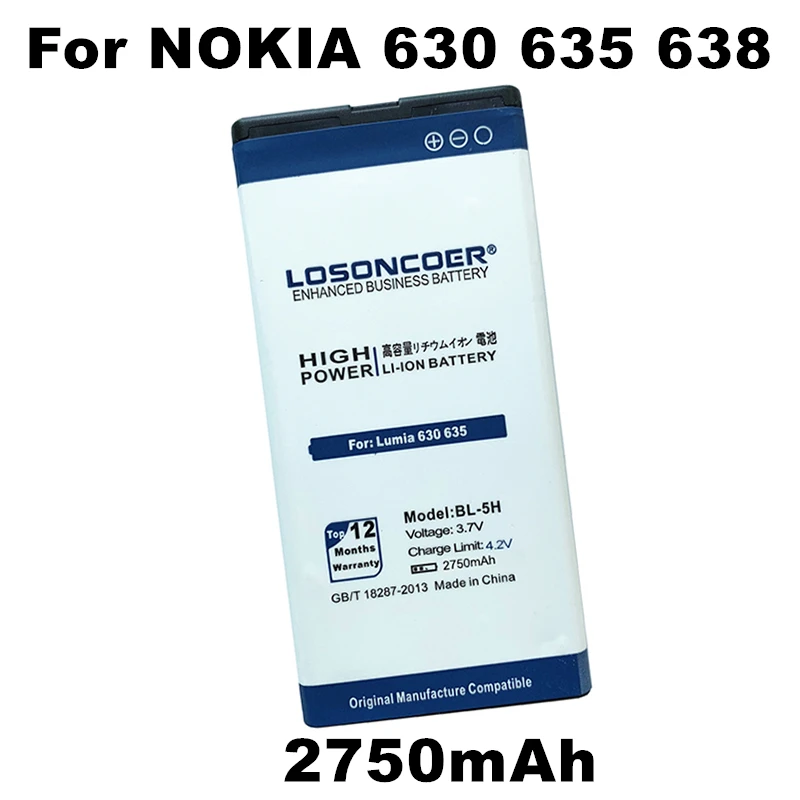 

LOSONCOER 2750mAh BL-5H BL 5H BL5H Mobile Phone Battery for Nokia Lumia 630 Battery 635 636 638 RM-977 RM-978 RM 977 978