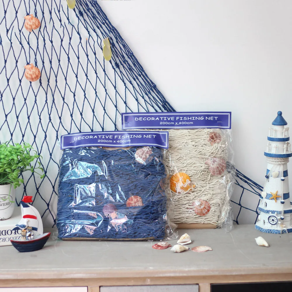 

200*400cm Fishing Net For Home Decor Wall Hanging Mediterranean Sea style Party Door Stickers With Shell Decoration Nautical