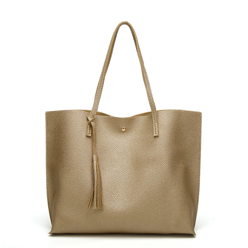 Fashion tassel handbag high quality PU leather women handbags large capacity pink gold totes lady s