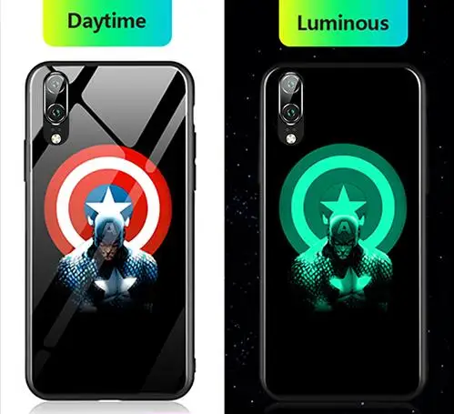 Captain America2 Светящийся чехол из закаленного стекла Капитан Америка Марвел Бэтмен Железный человек задняя крышка для huawei P10 Plus P20 Pro P30 Pro Мстители чехол - Цвет: Captain America2