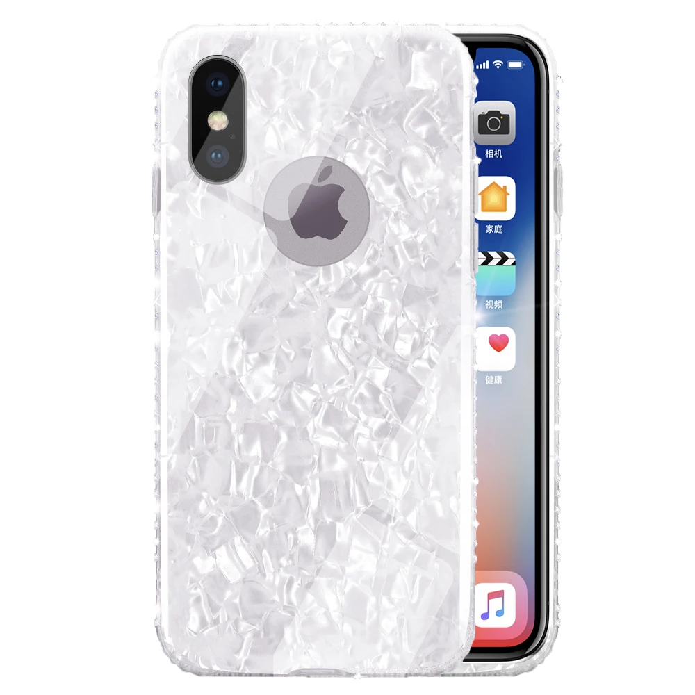 Fashion Conch Shell For iPhone 7 8plus Case Shockproof Soft Bumper Glitter Bling Back Cover Case for iPhone X with Rhinestone (12)