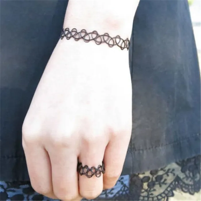 Durable 2016 New Fashion Women Collares Necklaces Black Retro Henna Vintage Elastic Tattoo Choker Stretch Free Shipping (9)
