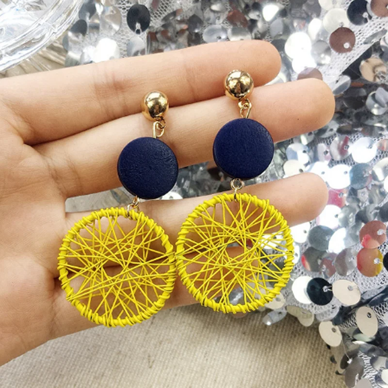 

2019 Fashion Big Round Earrings Summer Beach Party Hollow Mesh Drop Earrings Women Female Sexy Jewelry 5Colors