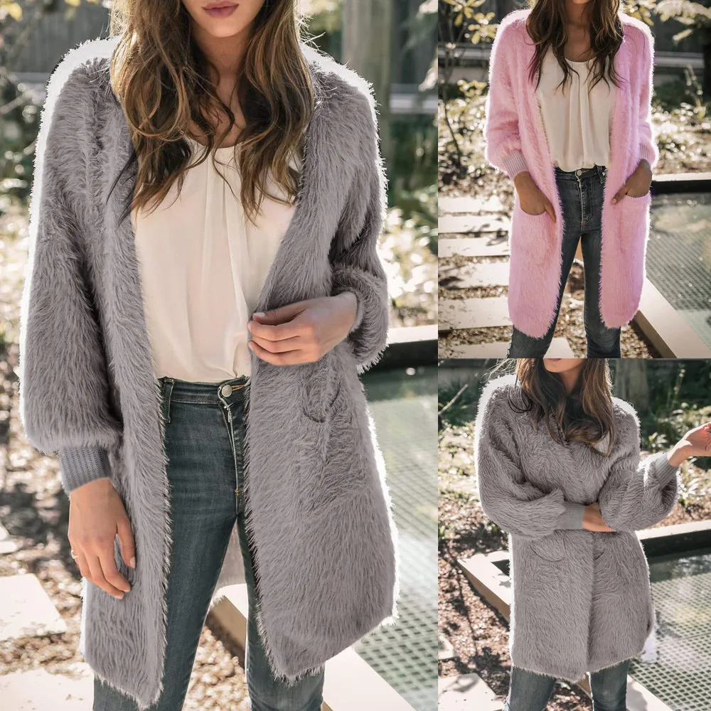 

Feitong Women Winter Warm Thick Coat Pure Color Big Pocket Jacket Cardigan Blouse 2018 New arrival