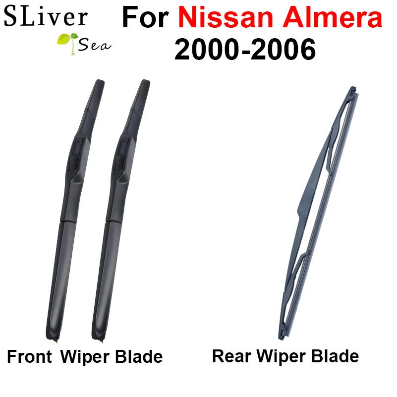 

Combo Silicone Rubber Front & Rear Wiper Blades For Nissan Almera 2000 2001 2002 2003 2004 2005 2006 Windscreen Car Accessories