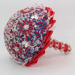 Fashion Luxury Blue Red White Flower Bridal Bouquets Red White Crystal Wedding Bouquet Brooch Bouquet De Mariage Accessories