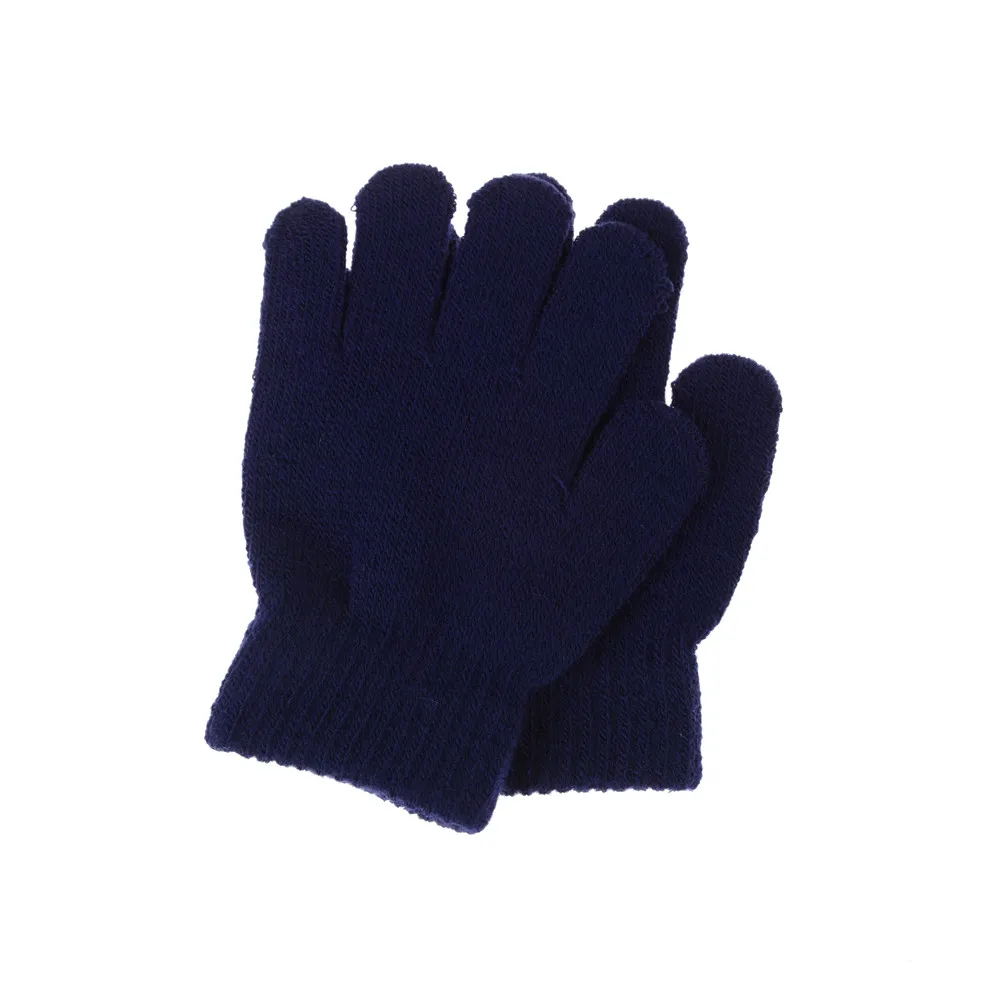 Перчатки для мальчиков зимние теплые детские перчатки детские трикотажные эластичные варежки для детей однотонное пальто для девочек перчатки полный палец перчатки трикотажные - Цвет: Navy