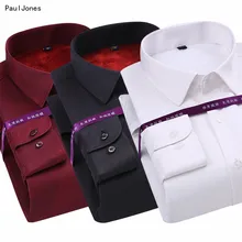 PaulJones Новинка Осень Бархат Slim fit с длинным рукавом мужские зимние рубашки Высокое качество утолщаются повседневные светские рубашки мужская одежда