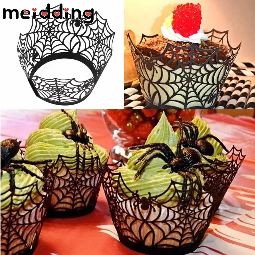 meiddng 12pcs halloween cupcake wrappers for event party decoration hollow laser black web muffin cup liner - Halloween Cupcake Holder meiddng 12pcs halloween cupcake wrappers for event party decoration hollow laser black web muffin cup liner - Halloween Cupcake Holder