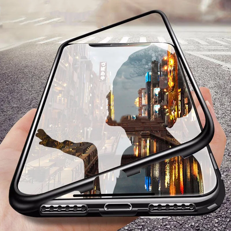

Magnetic Adsorption Metal Case For Xiaomi Redmi Note 5 6 7 pro tempered glass box For Mi 8 9 SE lite F1 protective case