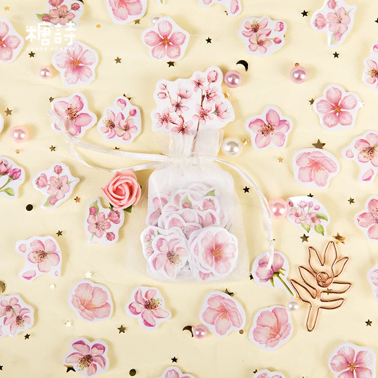 

100 pcs/pack Cherry blossoms Organza Bag Decorative Stationery Stickers Scrapbooking DIY Diary Album Stick Lable Bullet Journal