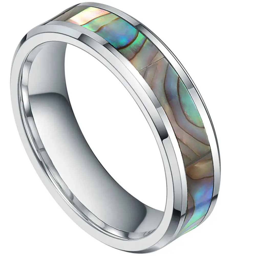 

6mm Inlay Abalone Shell Tungsten Carbide Ring Comfort Fit Gift US SIZE 4.5-14