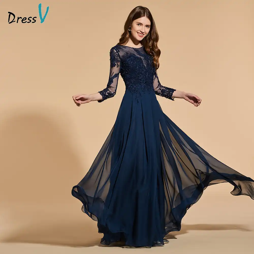 Dressv dark navy beading long prom 