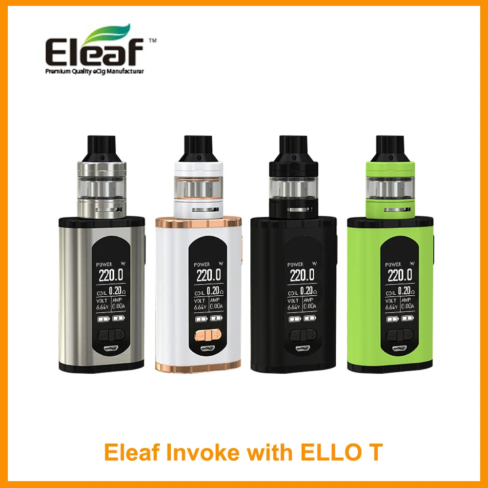 

New Arrival Output 220W Original Eleaf Invoke Kit With ELLO T Tank With HW3/HW4 Coils VW/TC Mode Electronic Cigarette