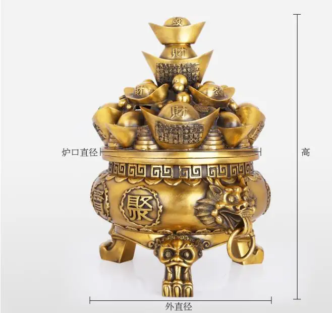 

671115368++++ chinese brass wealth yuanbao Treasure bowl incense burner Censer