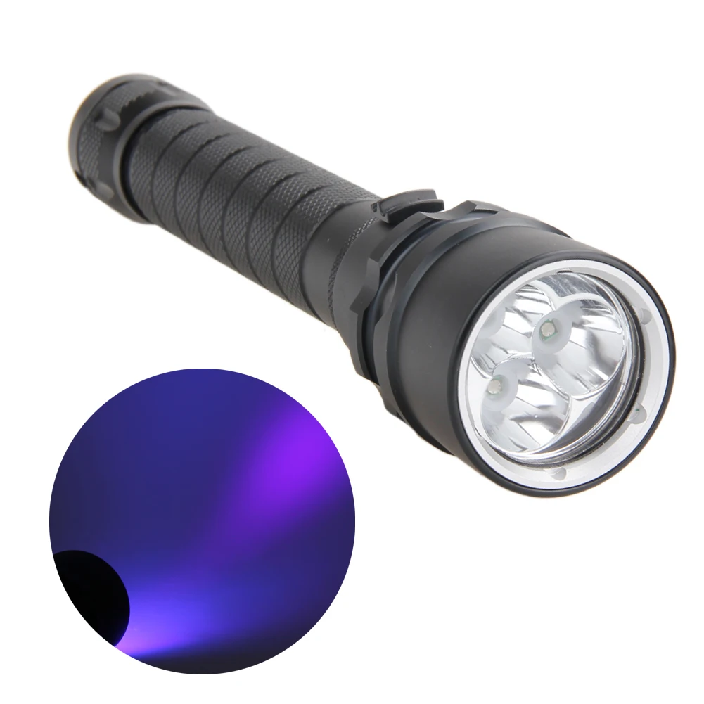 

Ultraviolet Underwater Diving Flashlight 3x XPE Purple LED Flash Light UV Diving Flashlight Torch(395-400nm )+18650 Battery