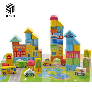 

62 PCS city traffic Building Blocks Beech Wood Quality Baby Early Childhood Educational Intelligence Toys