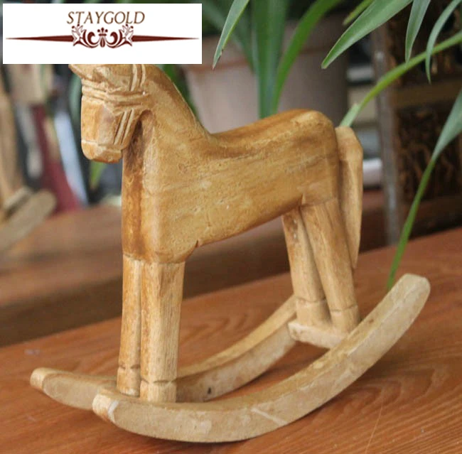 

Hot Selling Wooden Animal Articles Villain Decoration Wood Small Rocking Horse House Furniture Decoration