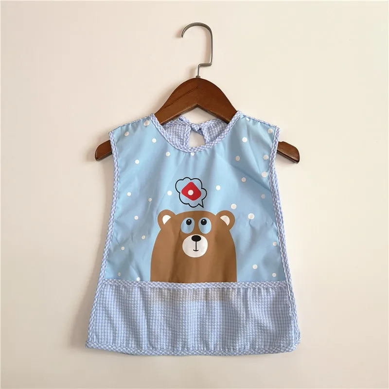 Bear blue Новая водонепроницаемая одежда для малышей 1-3 лет с героями мультфильмов без рукавов, летняя одежда, нагрудники, Слюнявчики, одежда - Цвет: Bear blue