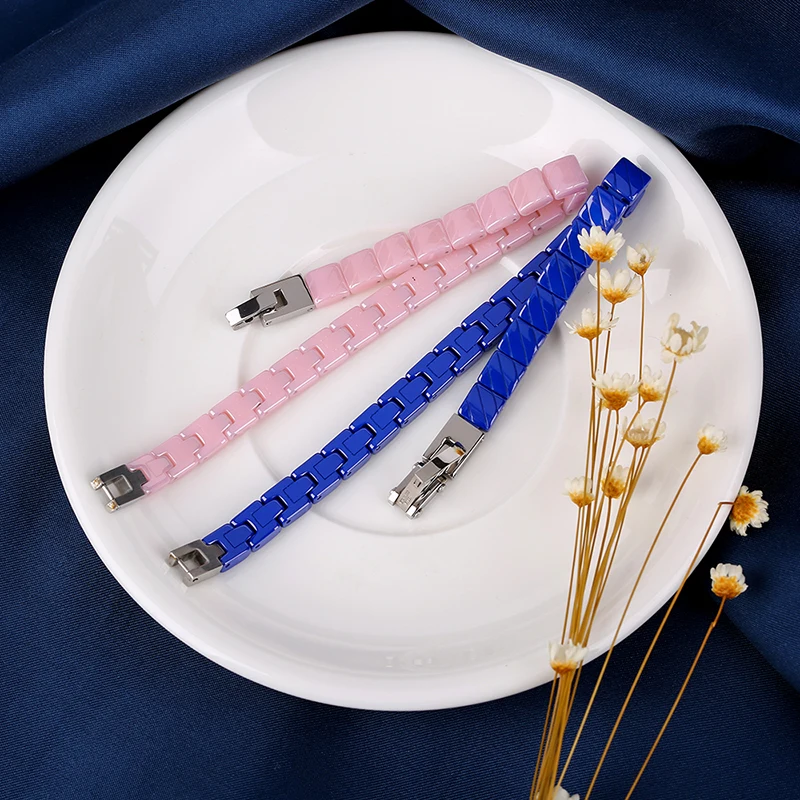 ЗДОРОВЫЙ синий розовый керамический браслет элегантный стиль яркий никогда не выцветает нержавеющая сталь замок для женщин пара браслет подарок ювелирные изделия