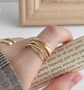 SHANICE 925 пробы Серебряное Открытое кольцо INS минималистичное Многослойное Плетение линий кольцо на палец для женщин массивное регулируемое кольцо - Цвет основного камня: gold