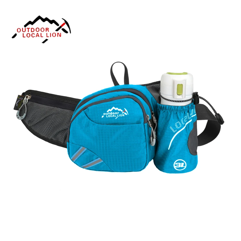 Peginmol Slim Running Belt Fanny Pack, Waist Pack Bag For Women Men, Running Pouch For Phone Waterproof Reflective With 3 Pouches, Running Phone Holder For Sports, Traveling (Blue