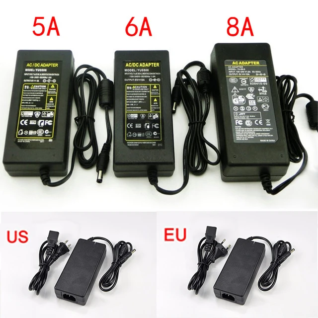 

100-240V AC to DC Power Adapter 12 V 5A 6A 8A 110V 220V to 12V DC Supply Adapter Power Switching Charge For LED Strip light Lamp
