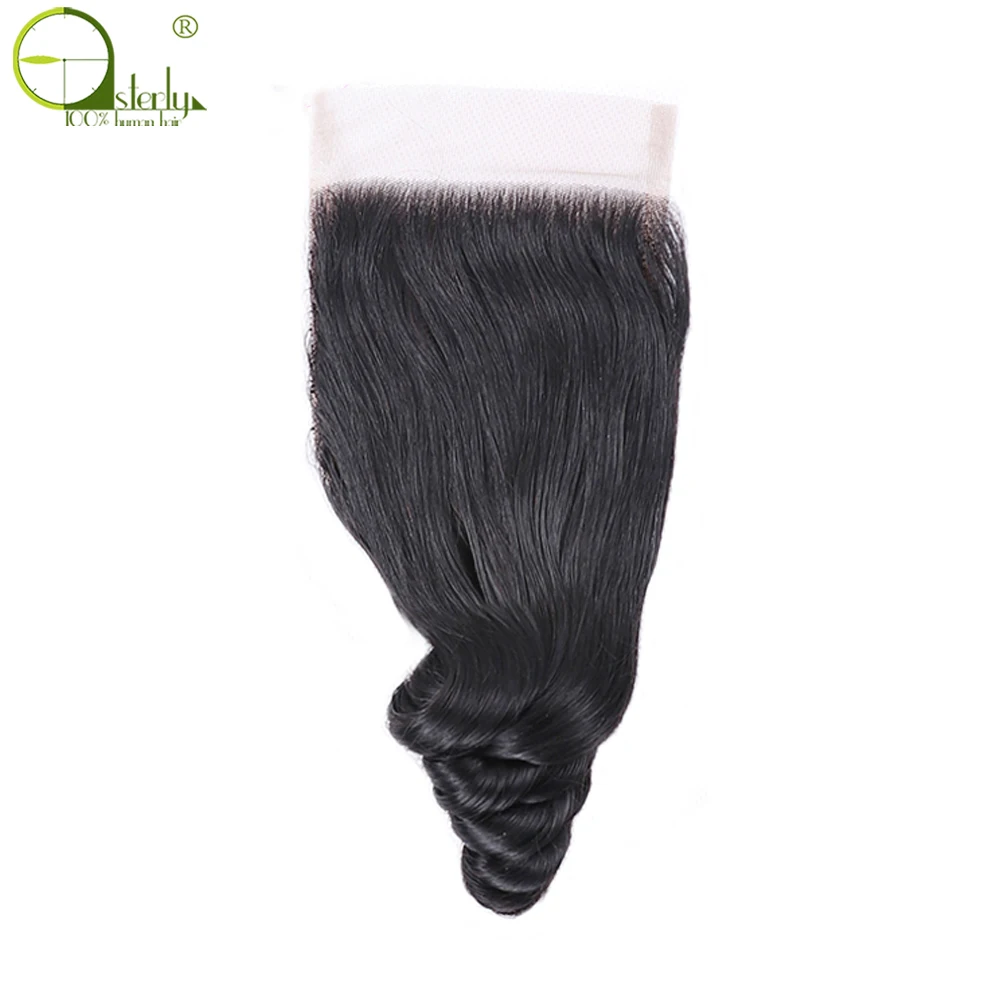 Sterly Brasiliano Onda allentata Veletta nella chiusura Libero/Medio/Tre Parte Chiusura Svizzero Del Merletto Dei Capelli Umani di Remy 10 "- 20 "Colore naturale