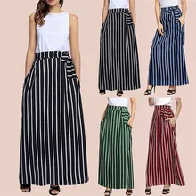 Лидер продаж, модная летняя юбка, Женская Полосатая шифоновая юбка до щиколотки на шнуровке, винтажная длинная юбка, Femme Saia A06