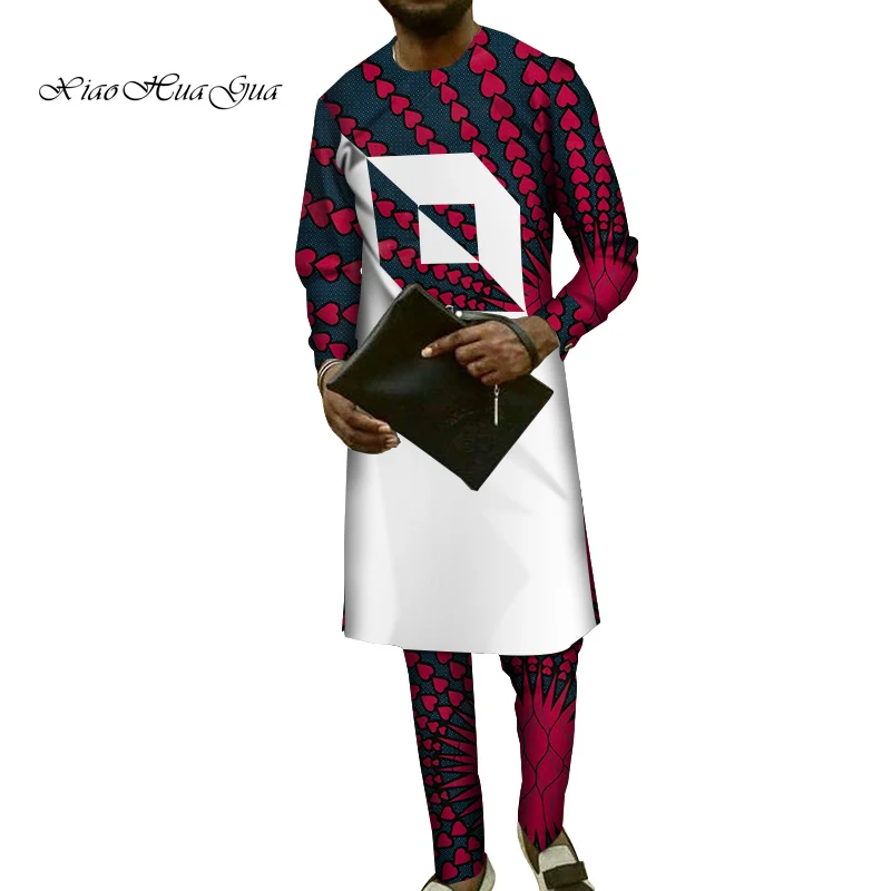 

Traditional African Print Dashiki for Men Casual Top Shirts and Pant Trousers Set Plus Size African Clothing Men Set WYN785