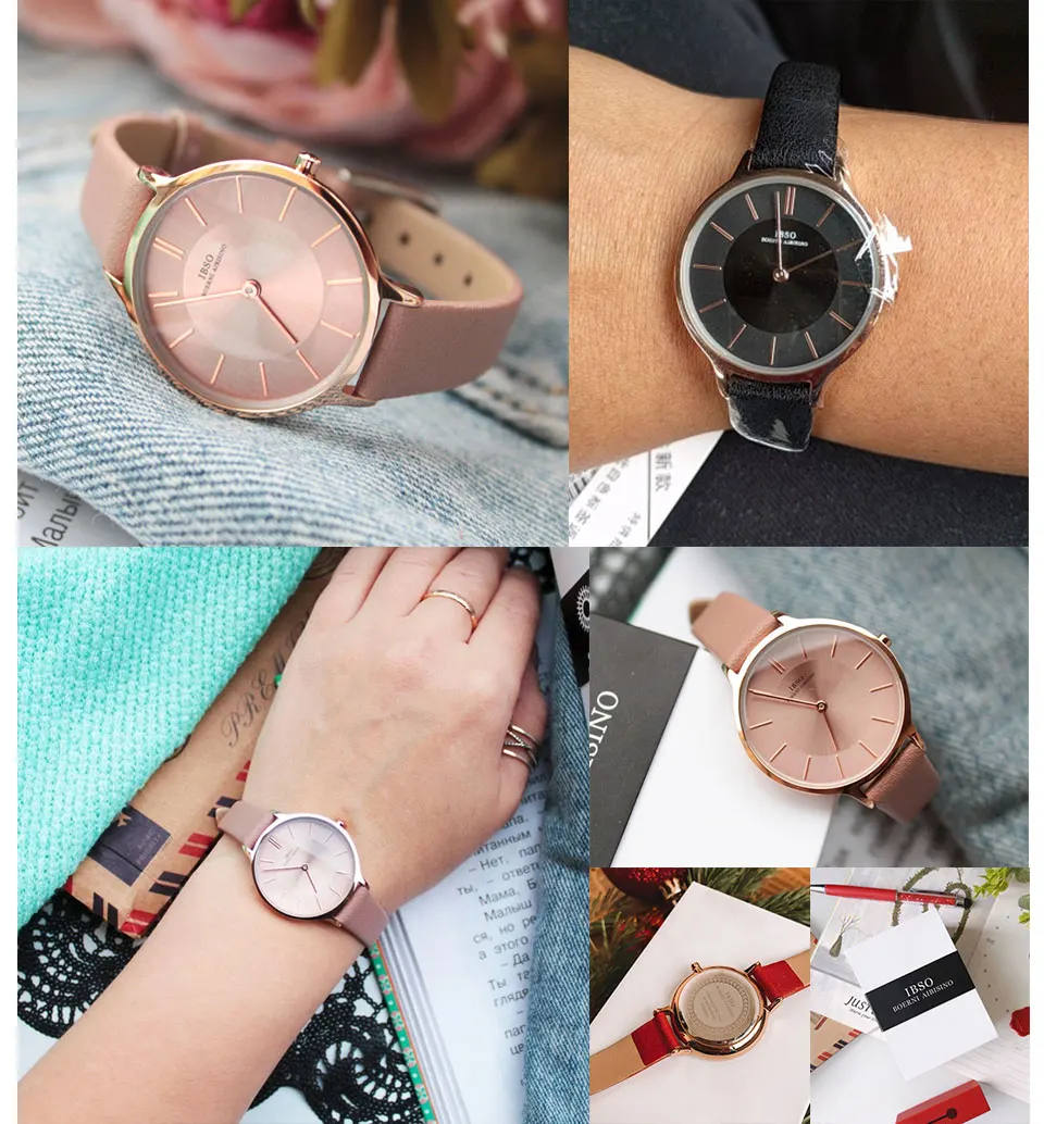 IBSO женские роскошные часы 8 мм Ультра тонкие часы с ремешком из натуральной кожи кварцевые женские часы простые часы Montre Femme 6603